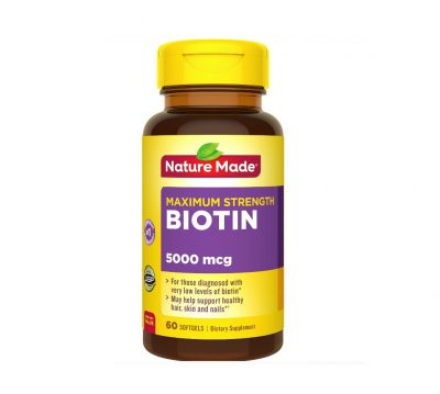 Nature Made Maximum Strength Biotin 5000 mcg Softgels, 60 Count for supporting Healthy Hair, Skin and Nails 1