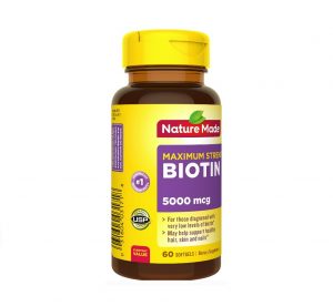 Nature Made Maximum Strength Biotin 5000 mcg Softgels, 60 Count for supporting Healthy Hair, Skin and Nails 1