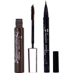 Heroine Make Long And Curl Mascara Super Waterproof - # 02 Brown + Smooth Liquid Eyeliner Super Keep - #01 Black - KISS ME by Isehan Japan