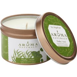 ONE 2.5x1.75 inch TIN SOY AROMATHERAPY CANDLE. USES THE ESSENTIAL OILS OF PEPPERMINT & EUCALYPTUS TO CREATE A FRAGRANCE THAT IS STIMULATING AND REVITALIZING.  BURNS APPROX. 15 HRS. - VITALITY AROMATHERAPY by Vitality Aromatherapy