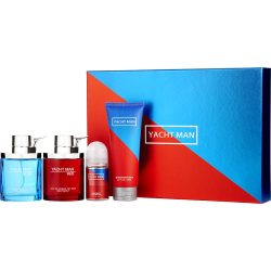 Blue Edt Spray 3.4 Oz & Red Edt Spray 3.4 Oz & Aftershave Balm 5 Oz & Deodorant Stick Roll On 1.7 Oz - Yacht Man By Myrurgia