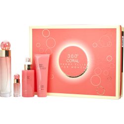 Eau De Parfum Spray 3.4 Oz & Body Mist 4 Oz & Shower Gel 3 Oz & Eau De Parfum Spray 0.25 Oz Mini - Perry Ellis 360 Coral By Perry Ellis