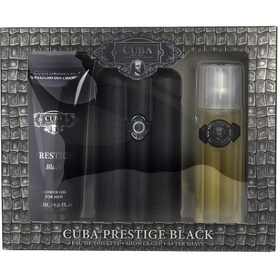 Edt Spray 3 Oz & Aftershave Spray 3.3 Oz & Shower Gel 6.6 Oz - Cuba Prestige Black By Cuba
