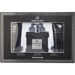 Edt Spray 3.4 Oz & Aftershave Balm 3.4 Oz & Shower Gel 3.4 Oz - Sergio Tacchini Pure Black By Sergio Tacchini